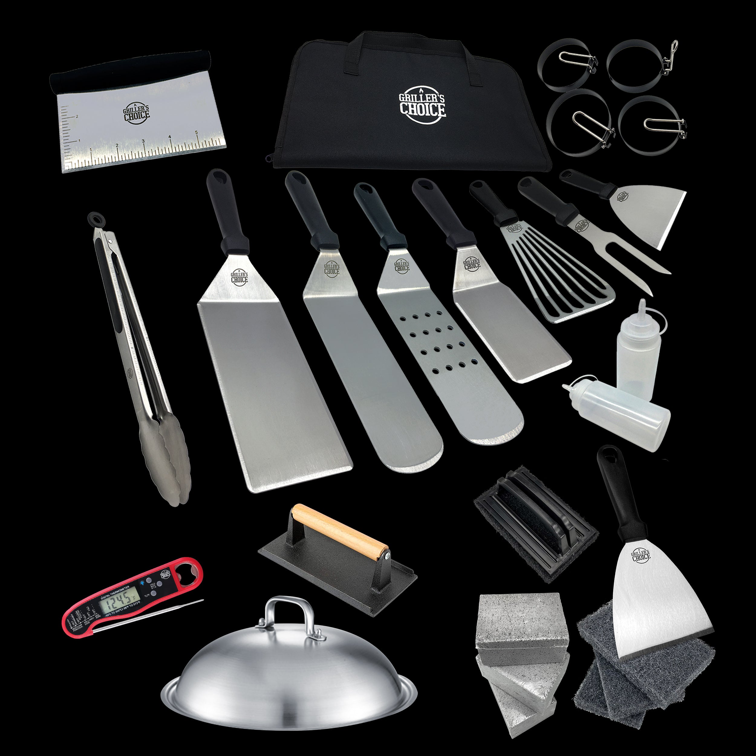 Griddle Accessories Set, Metal Spatula Set - 16 pc Commercial Heavy Du –  Grillers Choice Brands