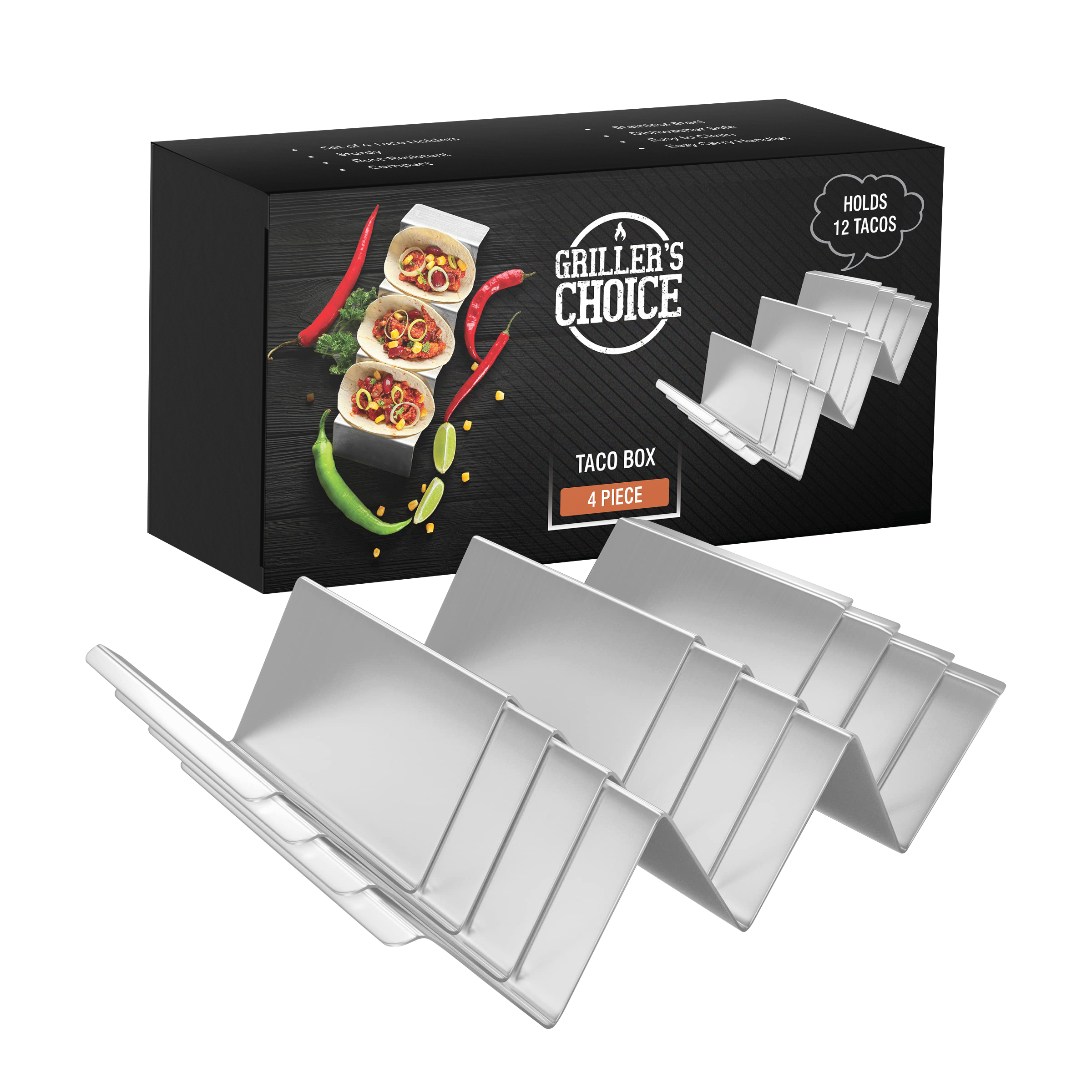 Taco Tuesday Holder Stands Set 4 Piece Safe Rack Tray Oven Grill
