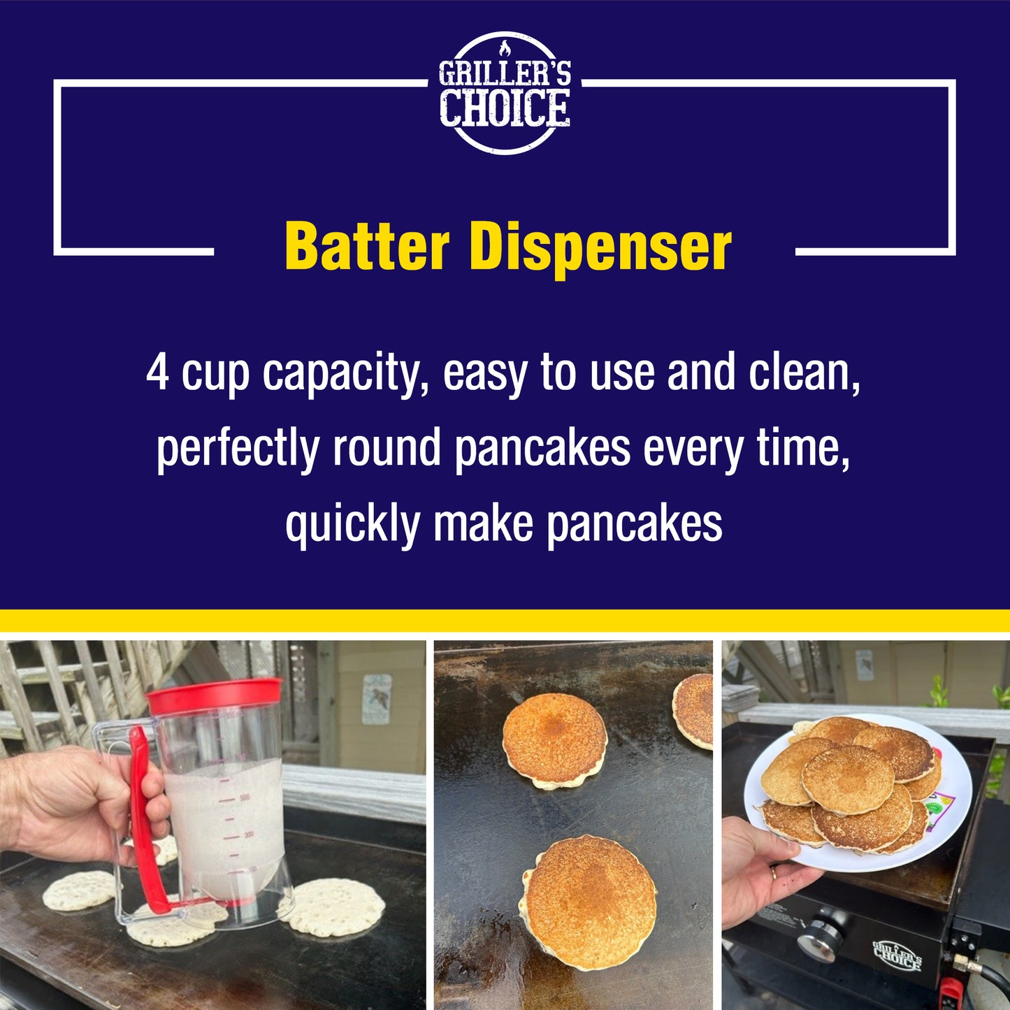 Griller's Choice Griddle Breakfast Kit - Pancake Batter Dispenser, Bacon Press, Egg Rings, Perfect for Family Morning Chefs, Cooks, and Pancake Lovers - Ultimate Pancake Breakfast Set