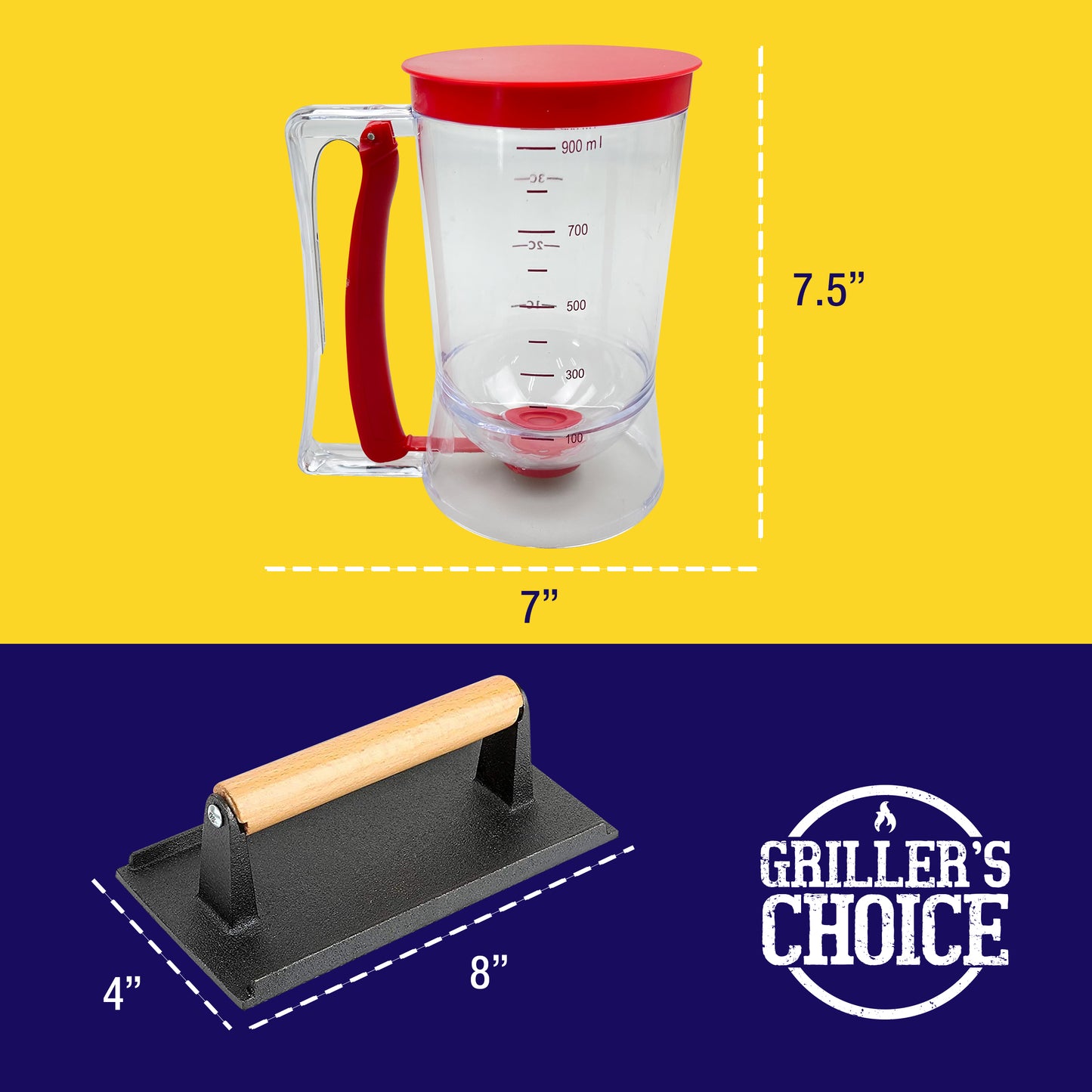 Griller's Choice Griddle Breakfast Kit - Pancake Batter Dispenser, Bacon Press, Egg Rings, Perfect for Family Morning Chefs, Cooks, and Pancake Lovers - Ultimate Pancake Breakfast Set