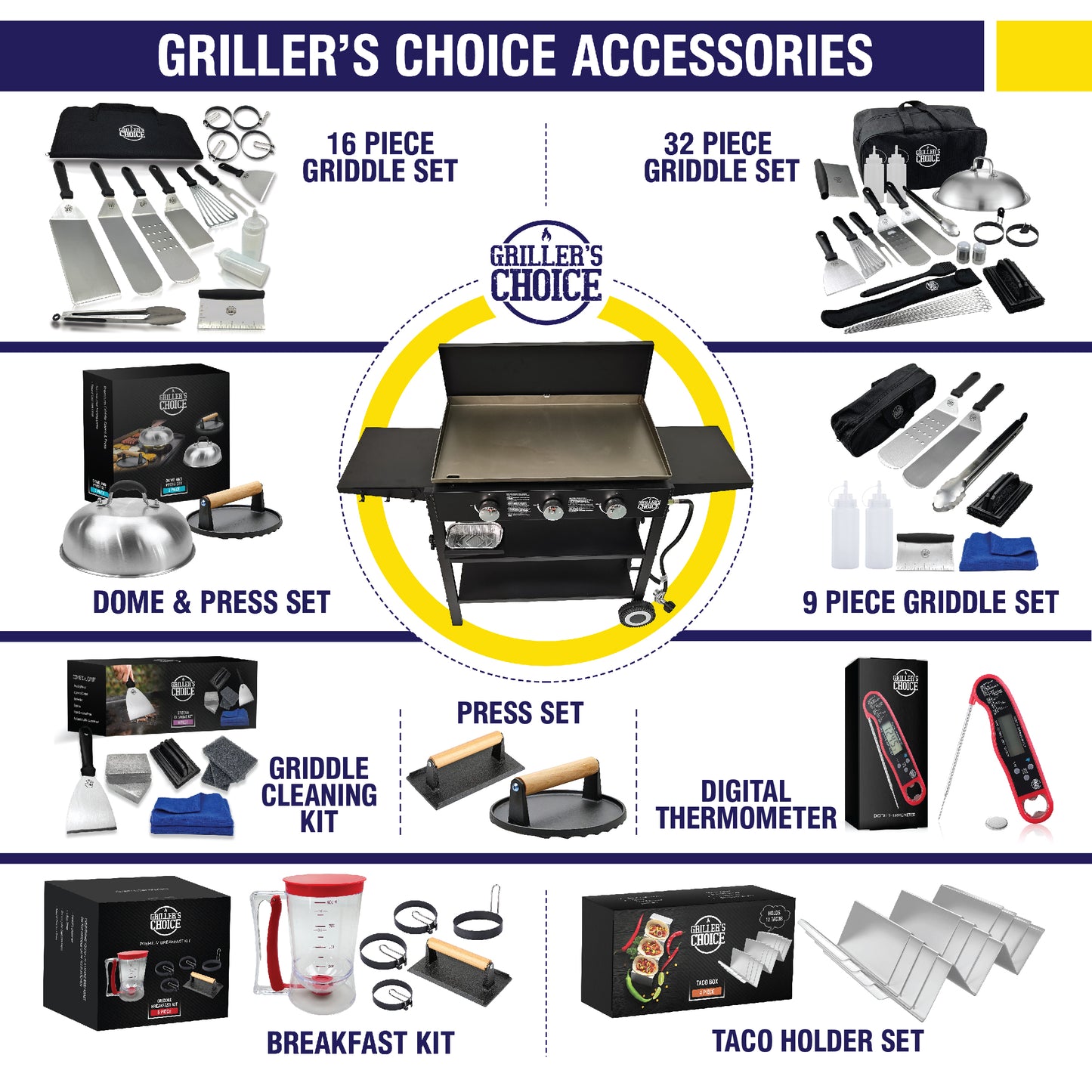 Griller's Choice Outdoor Griddle Grill Propane Gas Flat Top - Hood Included, 36,000 BTU's and 450 sq inch Flat Top Grill, Paper Towel Holder