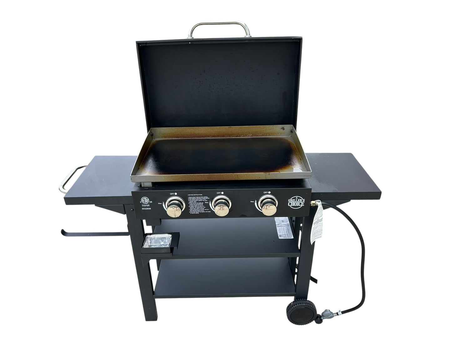 Griller's Choice Outdoor Griddle Grill Propane Gas Flat Top - Hood Included, 36,000 BTU's and 450 sq inch Flat Top Grill, Paper Towel Holder