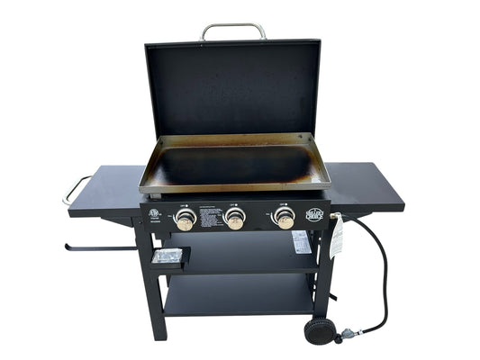 Griller's Choice Outdoor Griddle Grill Propane Gas Flat Top - Hood Included, 36,000 BTU's and 450 sq inch Flat Top Grill, Paper Towel Holder