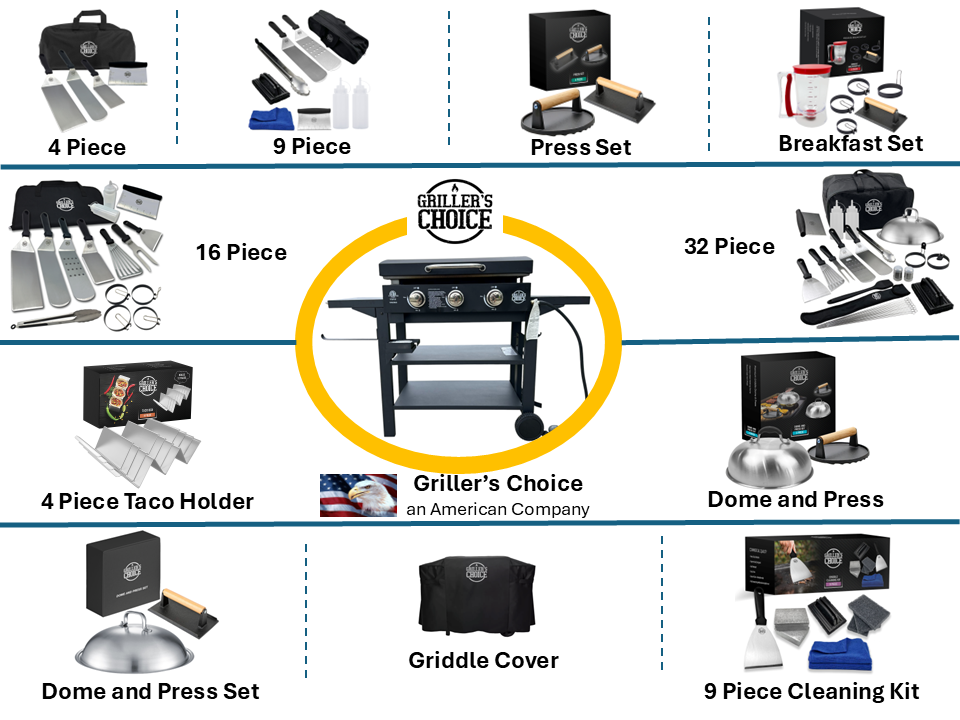 Griller's Choice Outdoor Griddle Grill Propane Gas Flat Top - Hood Included, 36,000 BTU's and 450 sq inch Flat Top Grill, Paper Towel Holder