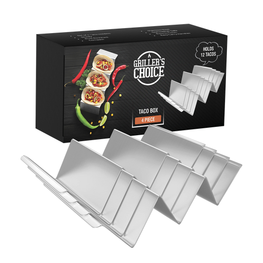 Griller's Choice Stainless Steel Taco Holder Set - 4 Pack Taco Shell Holder for 12 Tacos, Easy to Clean Taco Serving Platter, Perfect Taco Rack for Grillers and Griddle Users