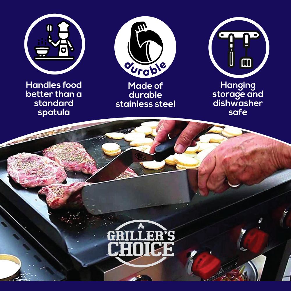 grillers choice, griddle accessory set, blackstone, griddle set, griddle spatula, griddle cleaning kit, griddle tools, flat top grill, flat top griddle set, bench scraper, griddle tools, grill tools, grill accessories, stainless steel spatula, blackstone accessories, blackstone set, hibachi, grilling utensils, BBQ tools