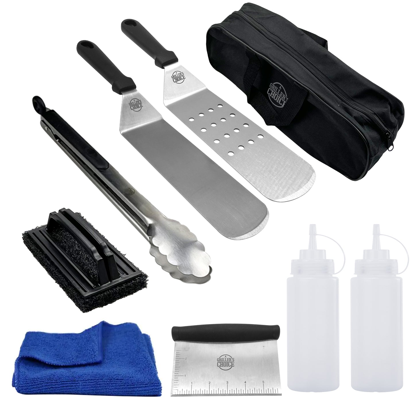 Griddle Accessories Set-9 pc-Metal Spatula Set, Commercial Heavy Duty Stainless Steel,Flat Top,Grill,Indoor-Outdoor,Hibachi,BBQ Grilling Utensils