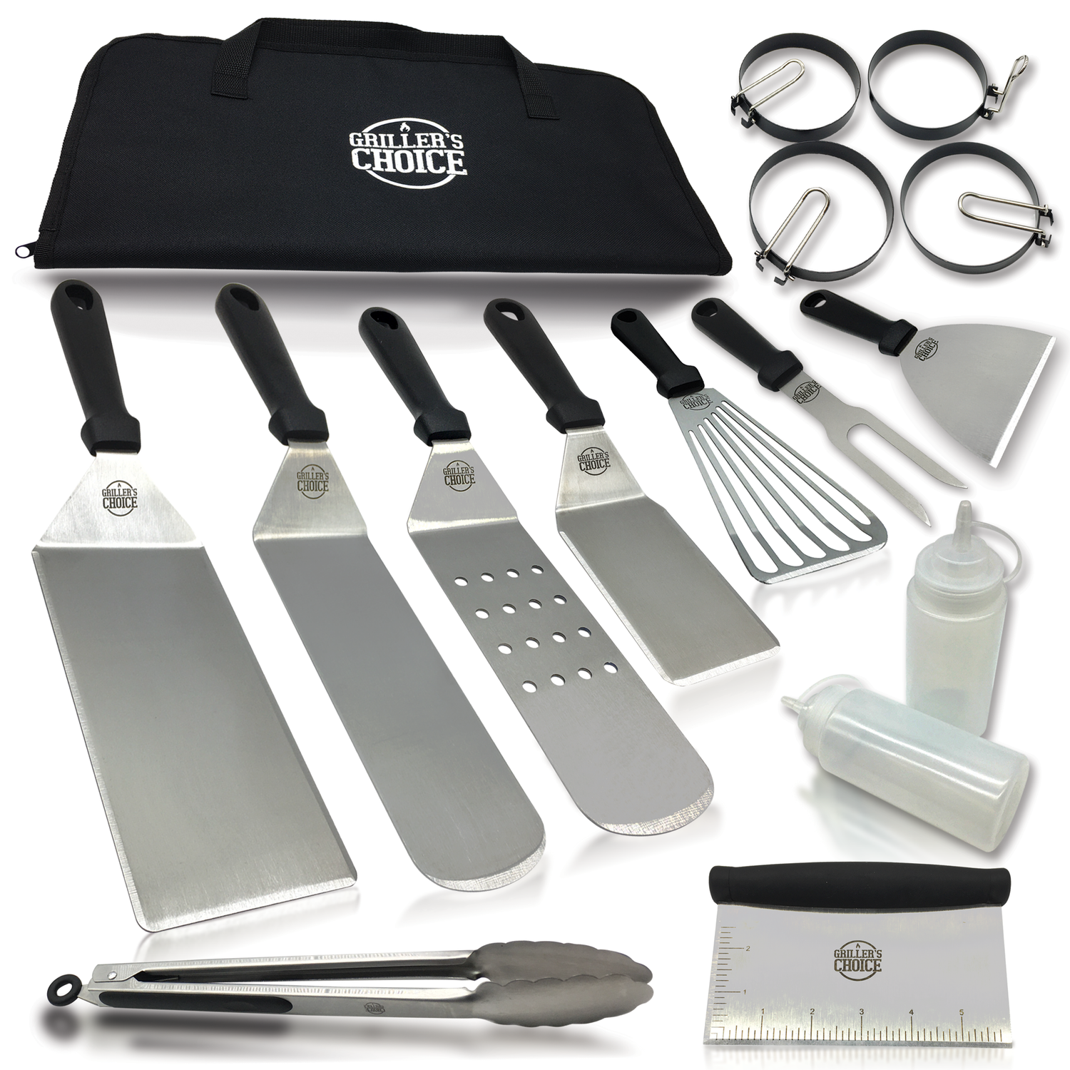 Grillers Choice- 16 PC Griddle Accessories Set- Metal Spatula Set, Commercial