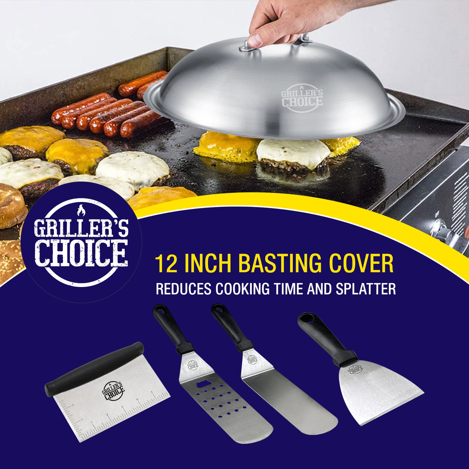 Grillers Choice- 16 PC Griddle Accessories Set- Metal Spatula Set, Commercial