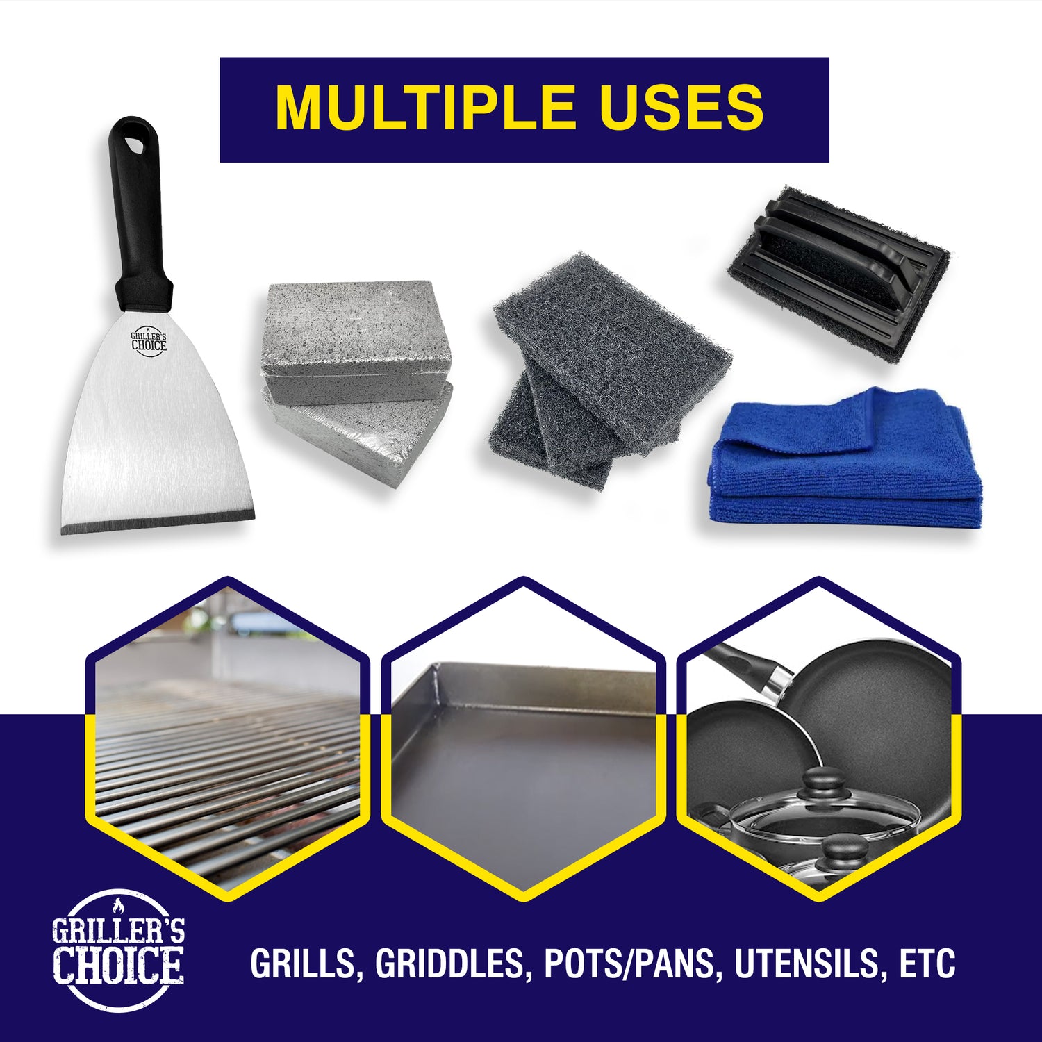 3 Piece Griddle Cleaning Kit with Grill Cleaner Liquid, Scraper & Scrubber  - USA
