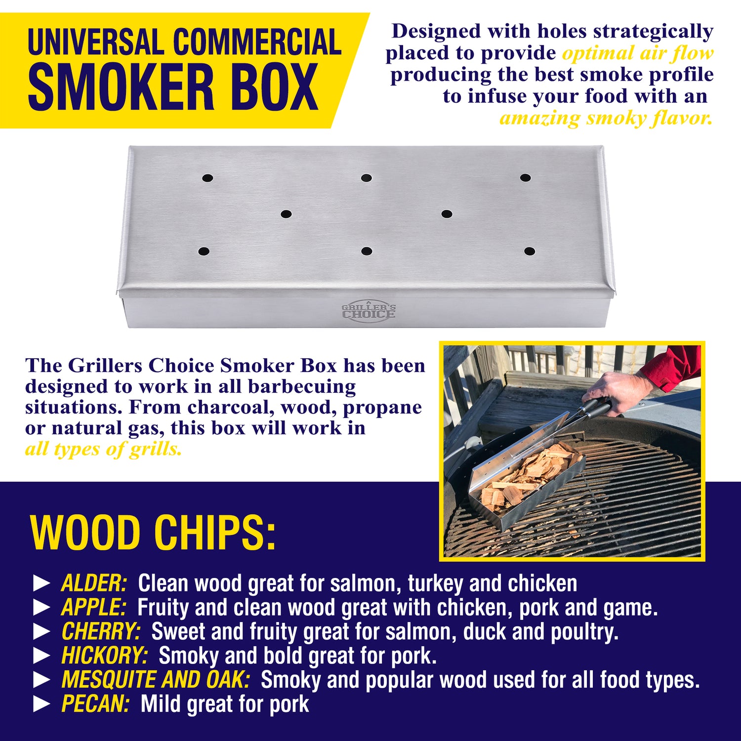 Smoker Box, BBQ Wood Chips Smoker Box for Gas or Charcoal Grills