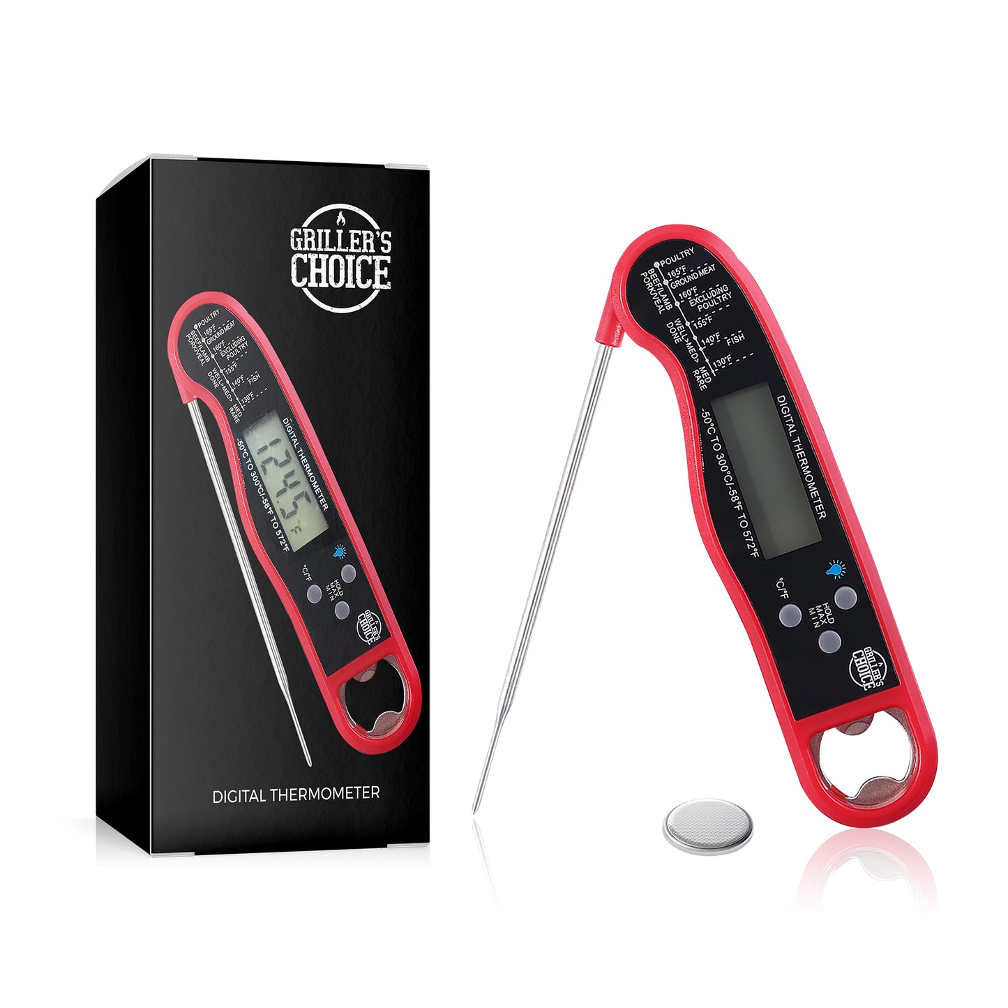 Commercial Digital Instant Read Thermometer- Precise, Backlight, Magnet, Folding PROBE. Great for BQQ, Grill, Meat, Candy, Frying by Grillers Choice