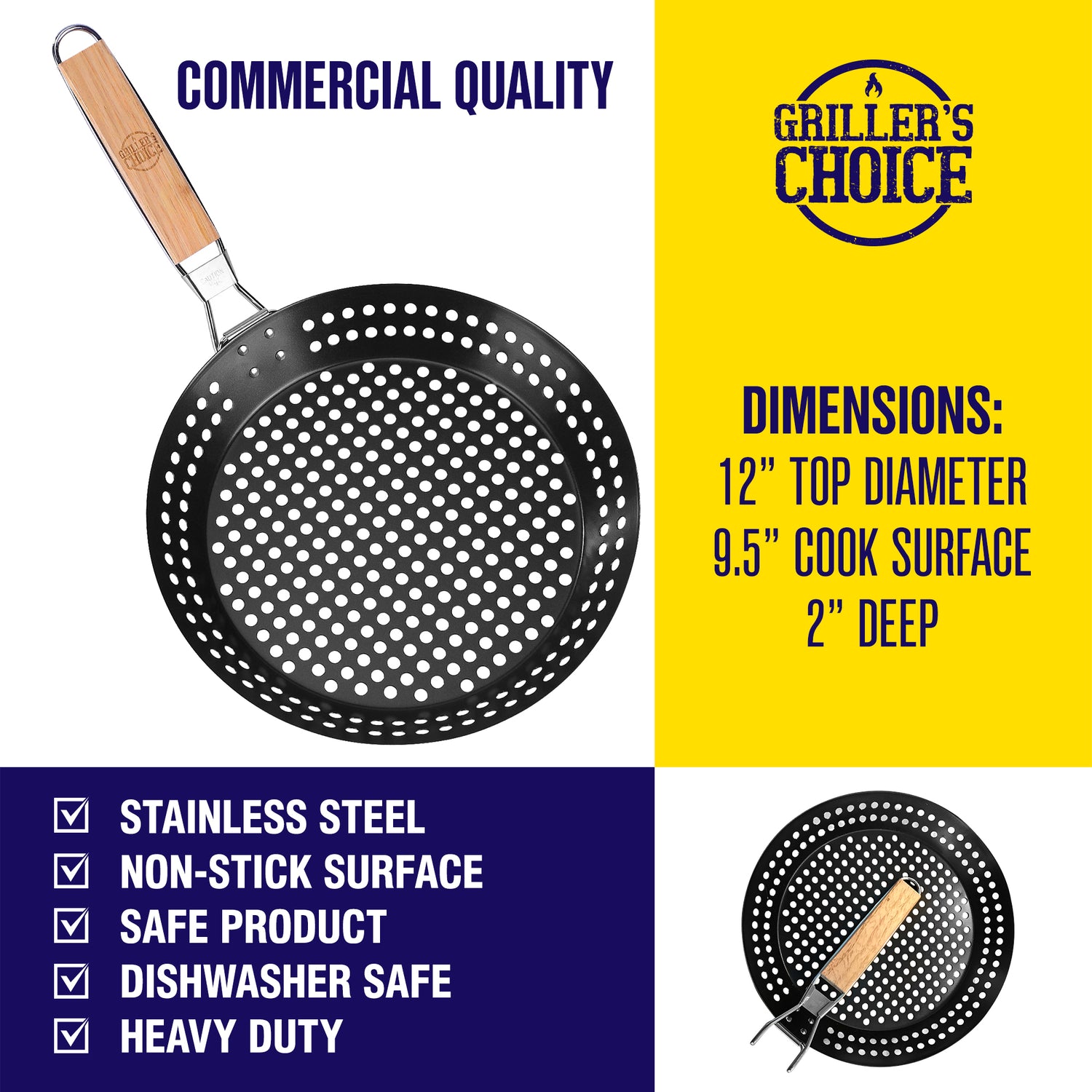 Grill Basket - Large Non-Stick Grill Skillet with Handle for Outdoor G –  Grillers Choice Brands