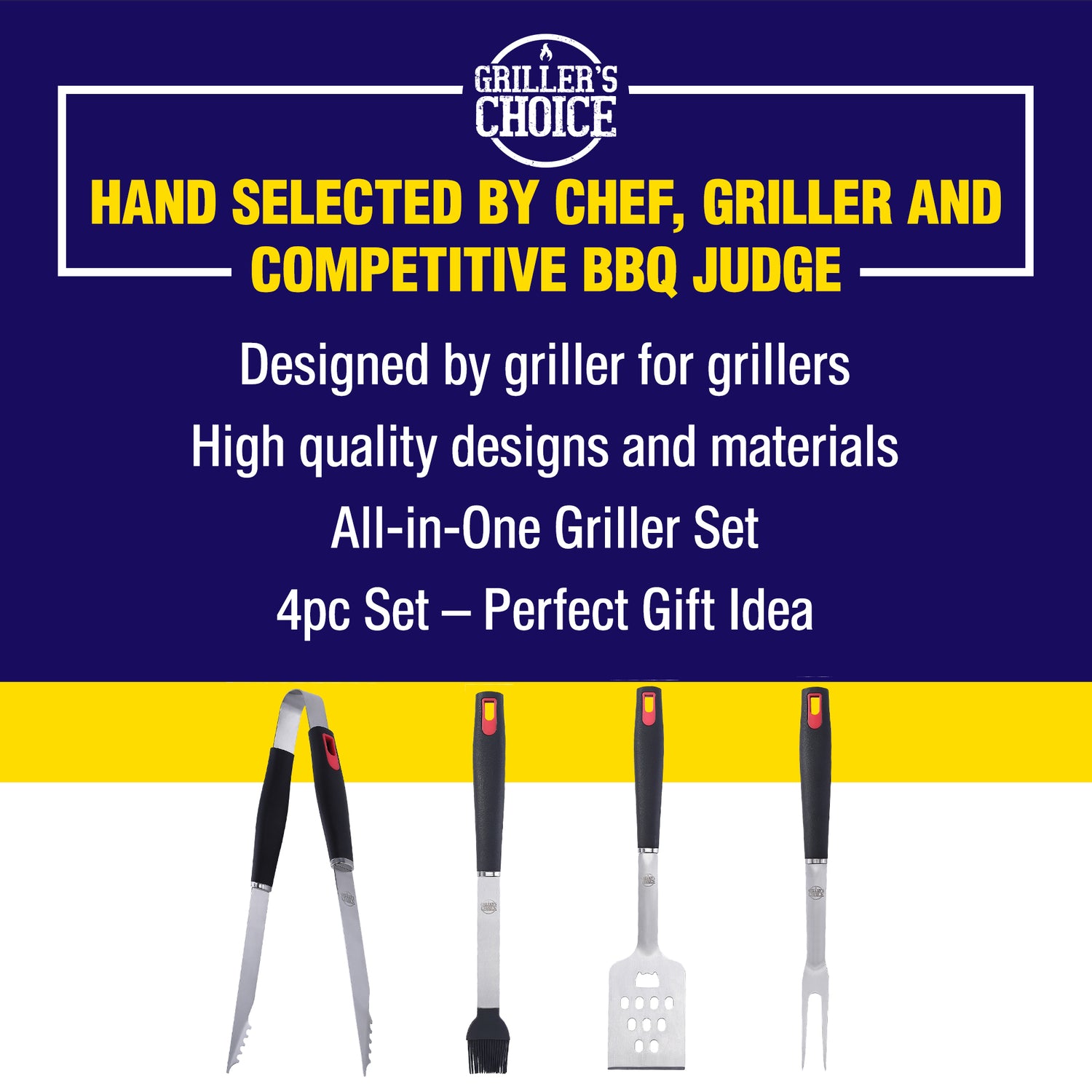 4 Piece Stainless Steel No Fail Grill Utensils – Grill Team Six